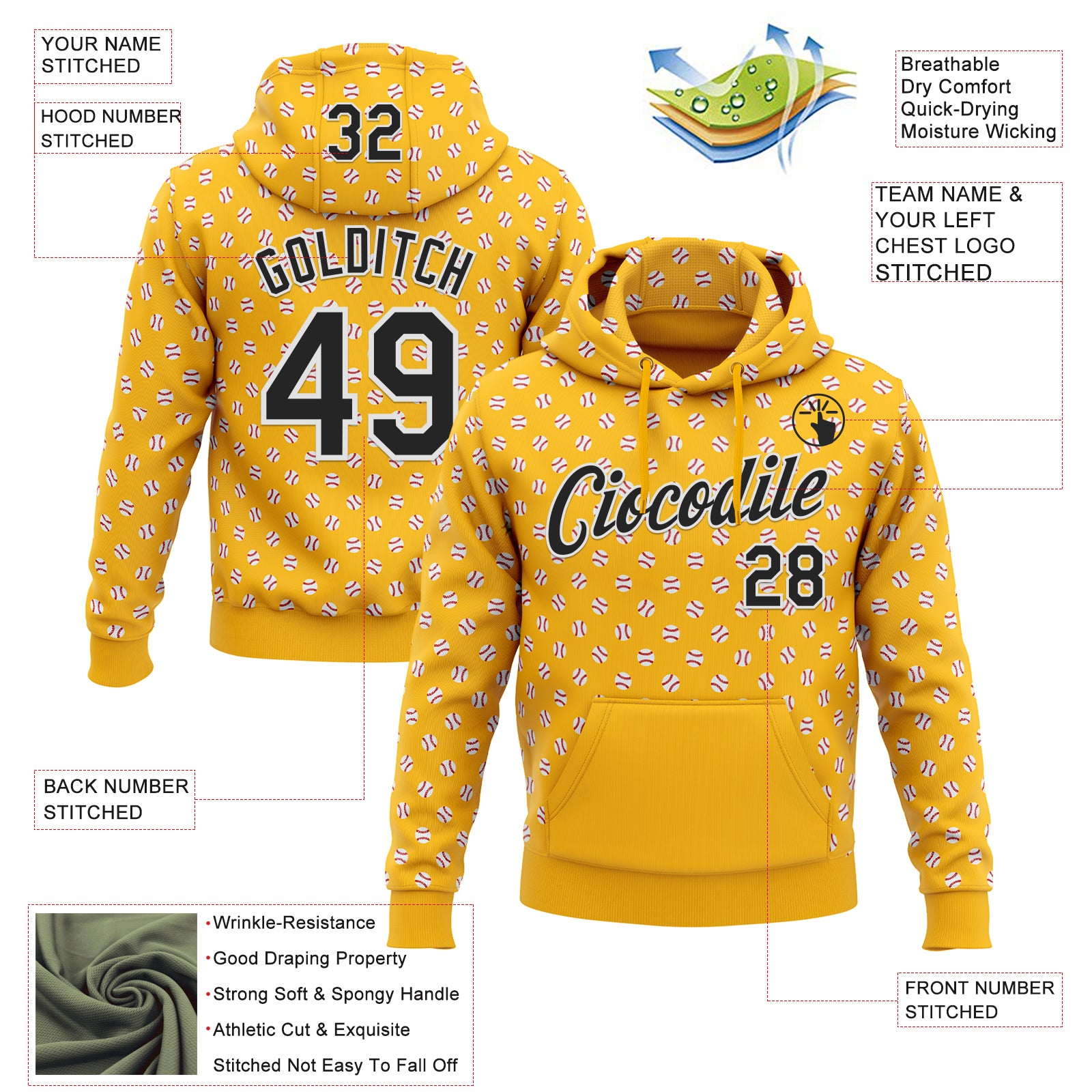 Custom Stitched Gold Black-White Baseball Game Day Pittsburgh Inspired Sports Pullover Sweatshirt Hoodie