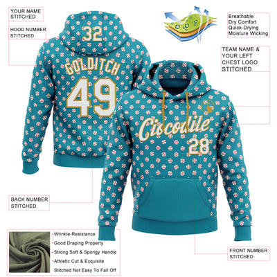 Custom Stitched Teal White-Old Gold Baseball Game Day Jacksonville Inspired Sports Pullover Sweatshirt Hoodie
