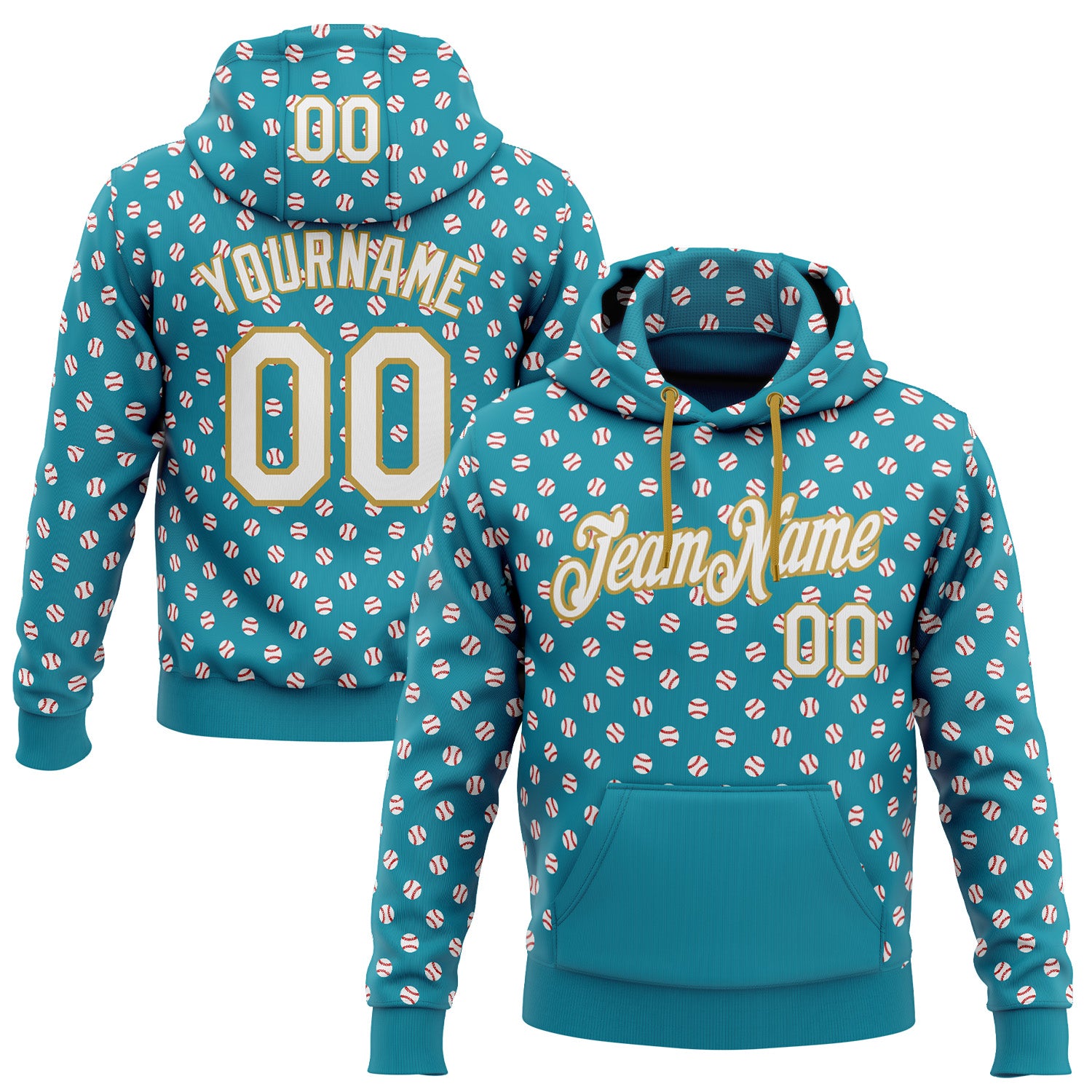 Custom Stitched Teal White-Old Gold Baseball Game Day Jacksonville Inspired Sports Pullover Sweatshirt Hoodie