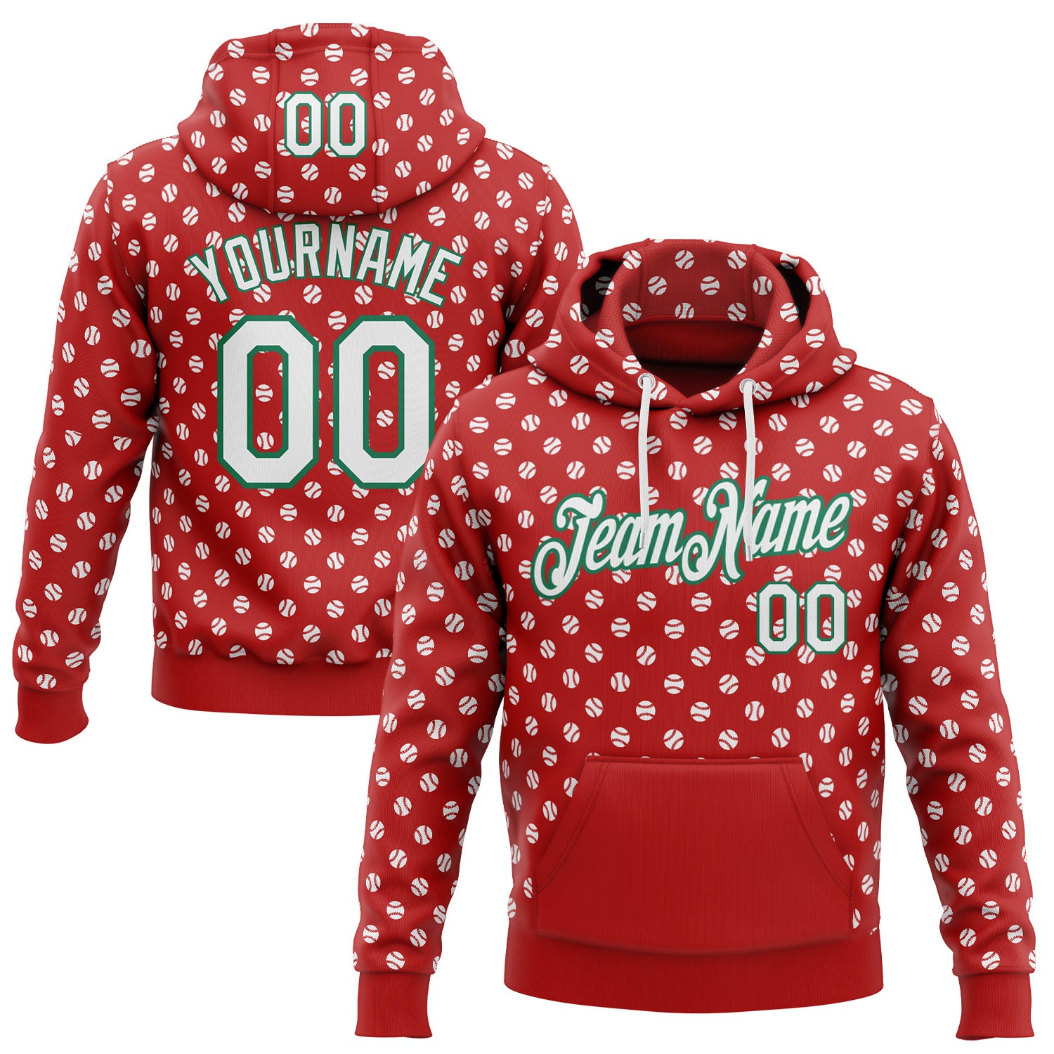 Custom Stitched Red White-Kelly Green Baseball Game Day Houston Inspired Sports Pullover Sweatshirt Hoodie