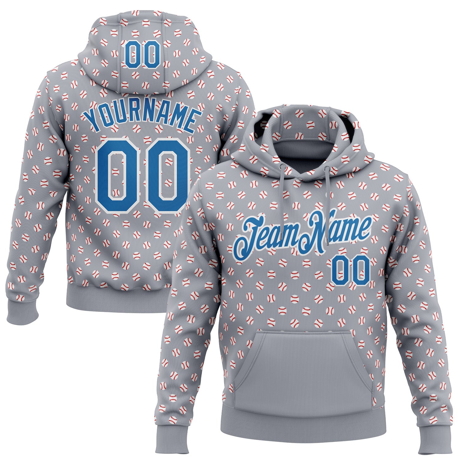 Custom Stitched Gray Blue-White Baseball Game Day Detroit Inspired Sports Pullover Sweatshirt Hoodie