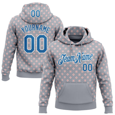 Custom Stitched Gray Blue-White Baseball Game Day Detroit Inspired Sports Pullover Sweatshirt Hoodie