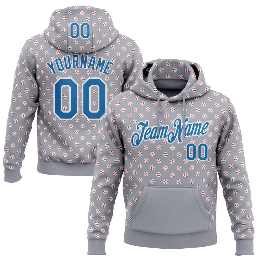 Custom Stitched Gray Blue-White Baseball Game Day Detroit Inspired Sports Pullover Sweatshirt Hoodie