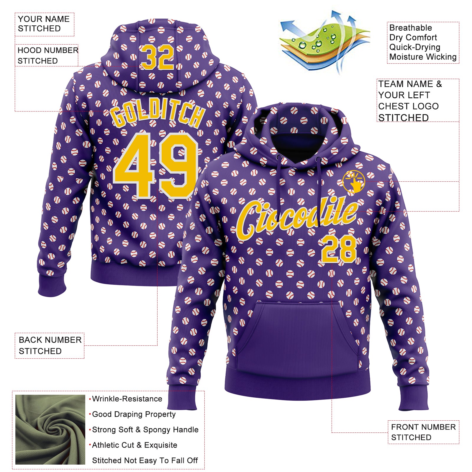 Custom Stitched Purple Yellow-White Baseball Game Day Minnesota Inspired Sports Pullover Sweatshirt Hoodie