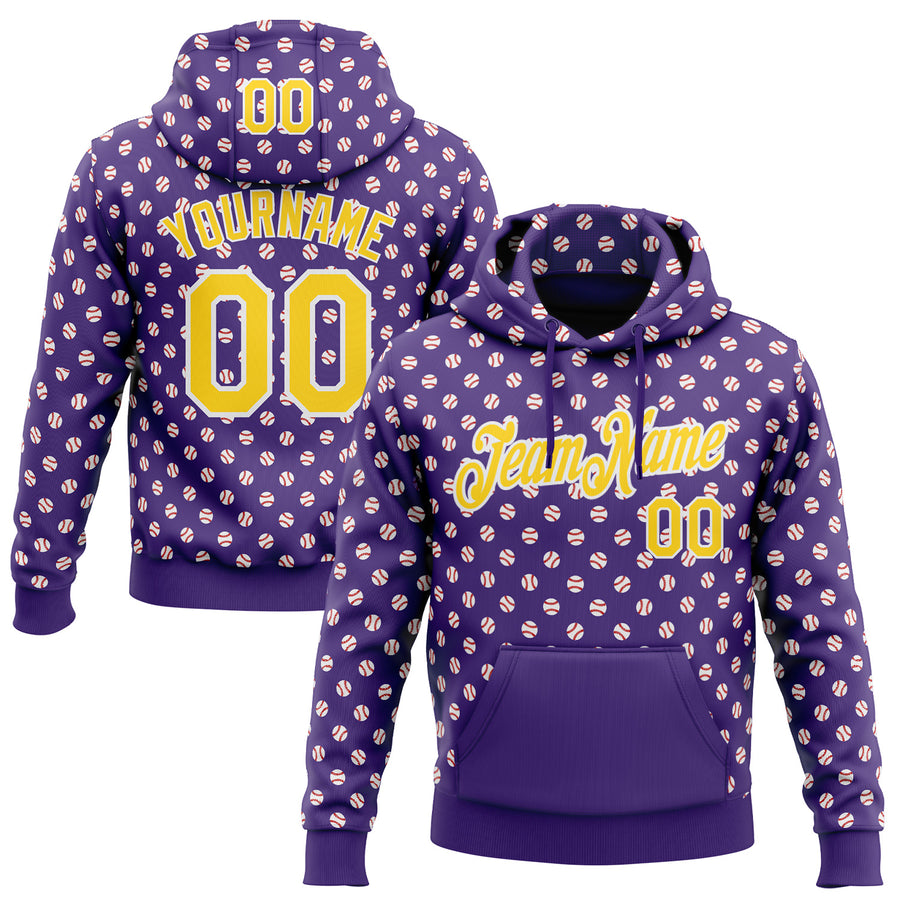 Custom Stitched Purple Yellow-White Baseball Game Day Minnesota Inspired Sports Pullover Sweatshirt Hoodie