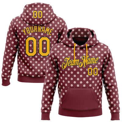 Custom Stitched Burgundy Gold-Black Baseball Game Day Washington Inspired Sports Pullover Sweatshirt Hoodie