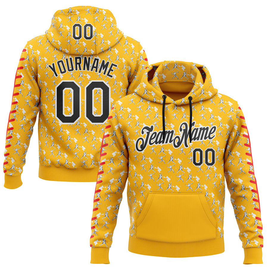 Custom Stitched Gold Black Red-White Baseball Game Day Pittsburgh Inspired Sports Pullover Sweatshirt Hoodie