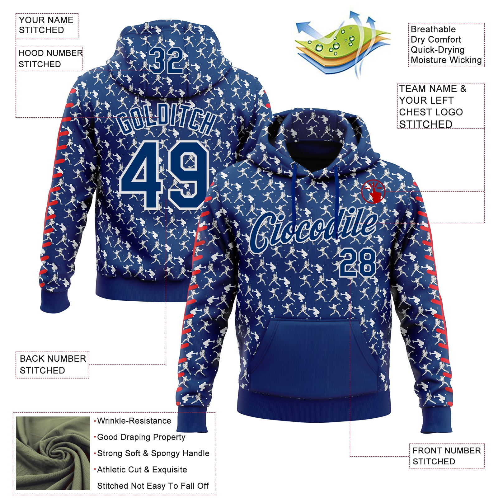 Custom Stitched US Navy Blue Red-White Baseball Game Day Indianapolis Inspired Sports Pullover Sweatshirt Hoodie