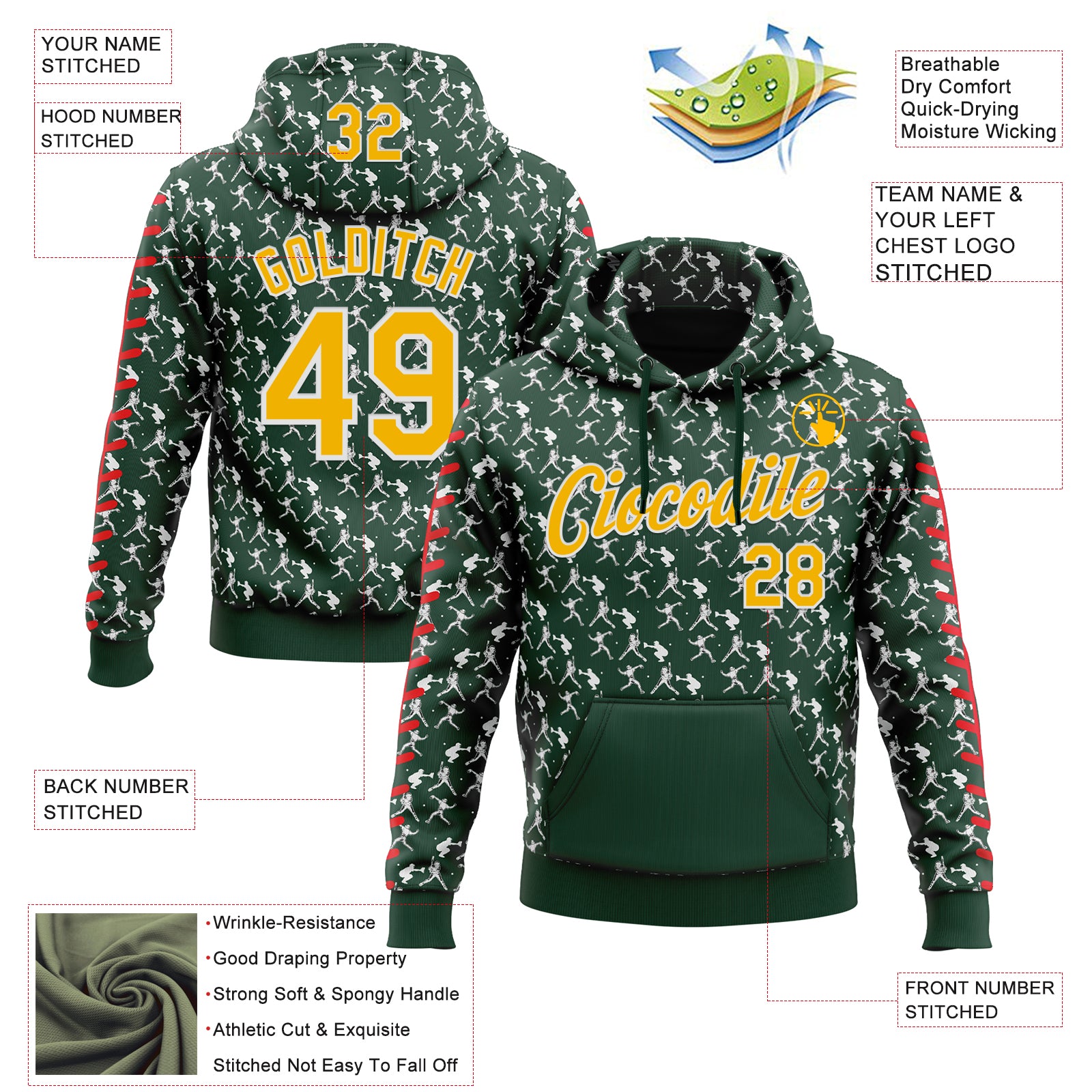 Custom Stitched Green Gold Red-White Baseball Game Day Green Bay Inspired Sports Pullover Sweatshirt Hoodie