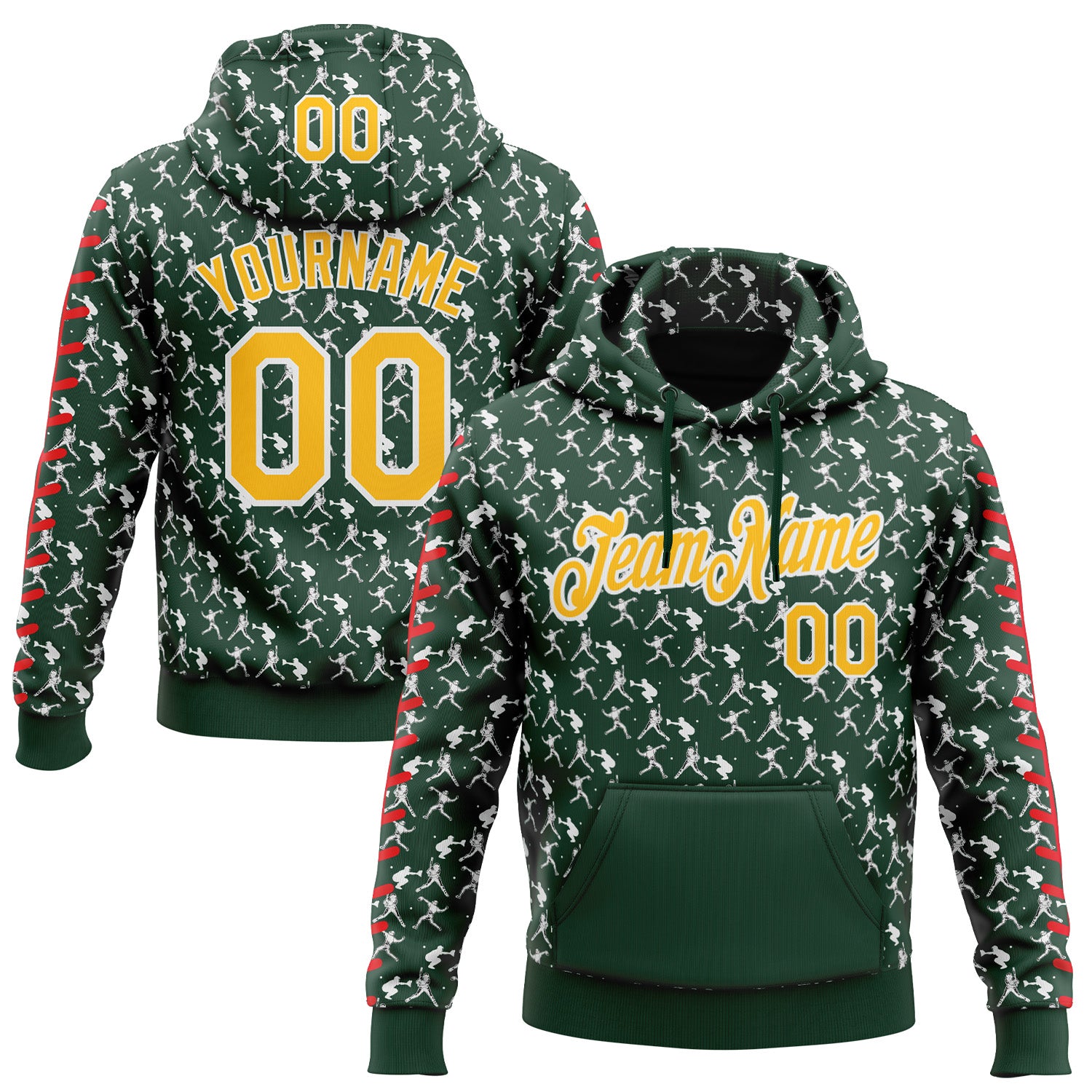 Custom Stitched Green Gold Red-White Baseball Game Day Green Bay Inspired Sports Pullover Sweatshirt Hoodie