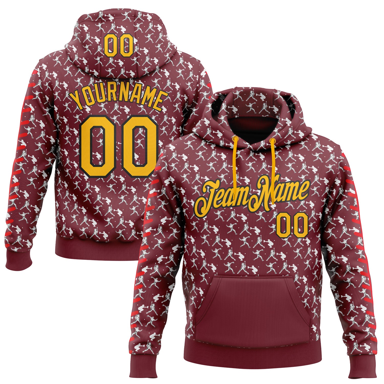 Custom Stitched Burgundy Gold Red Black-White Baseball Game Day Washington Inspired Sports Pullover Sweatshirt Hoodie