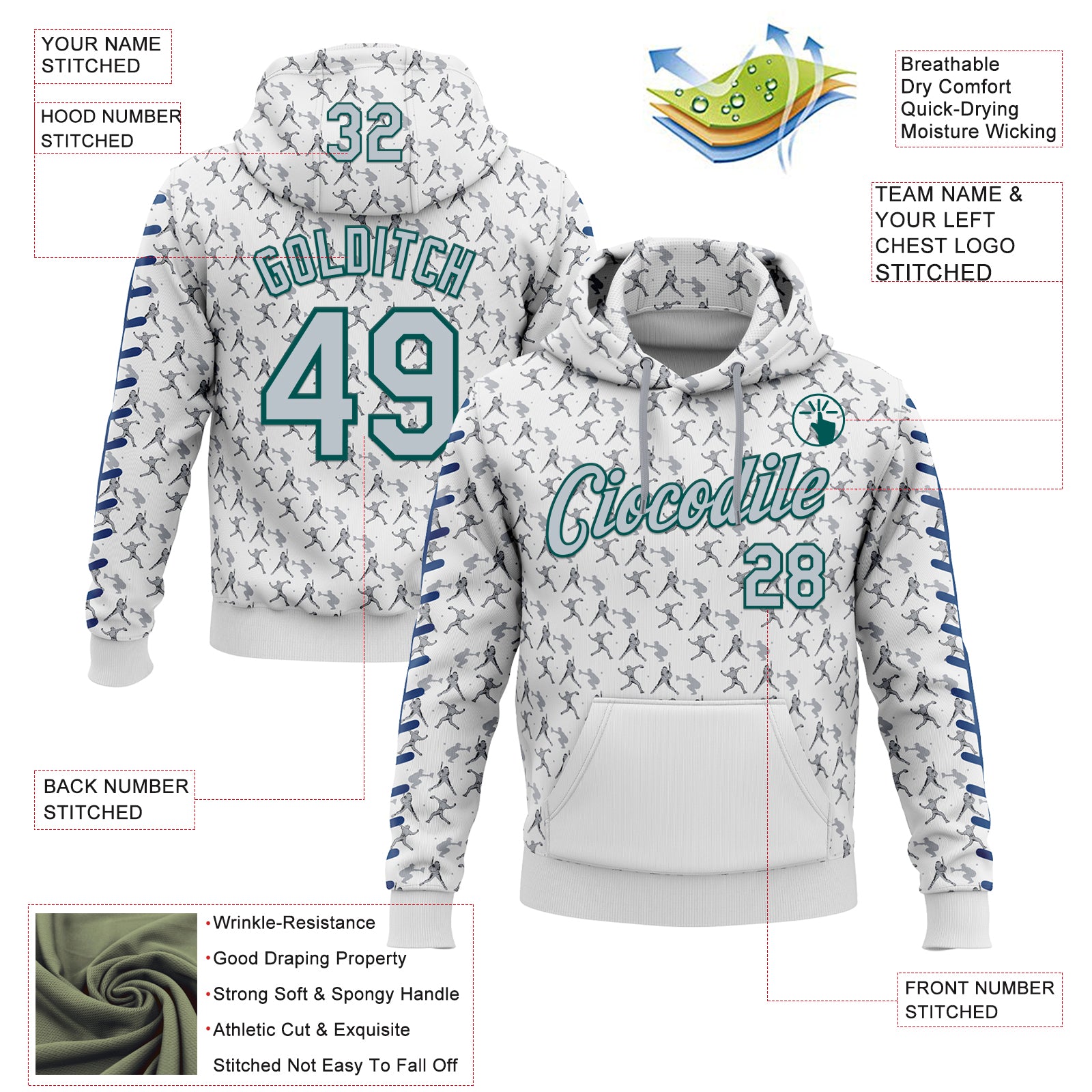Custom Stitched White Silver Gray Blue-Midnight Green Baseball Game Day Seattle Inspired Sports Pullover Sweatshirt Hoodie