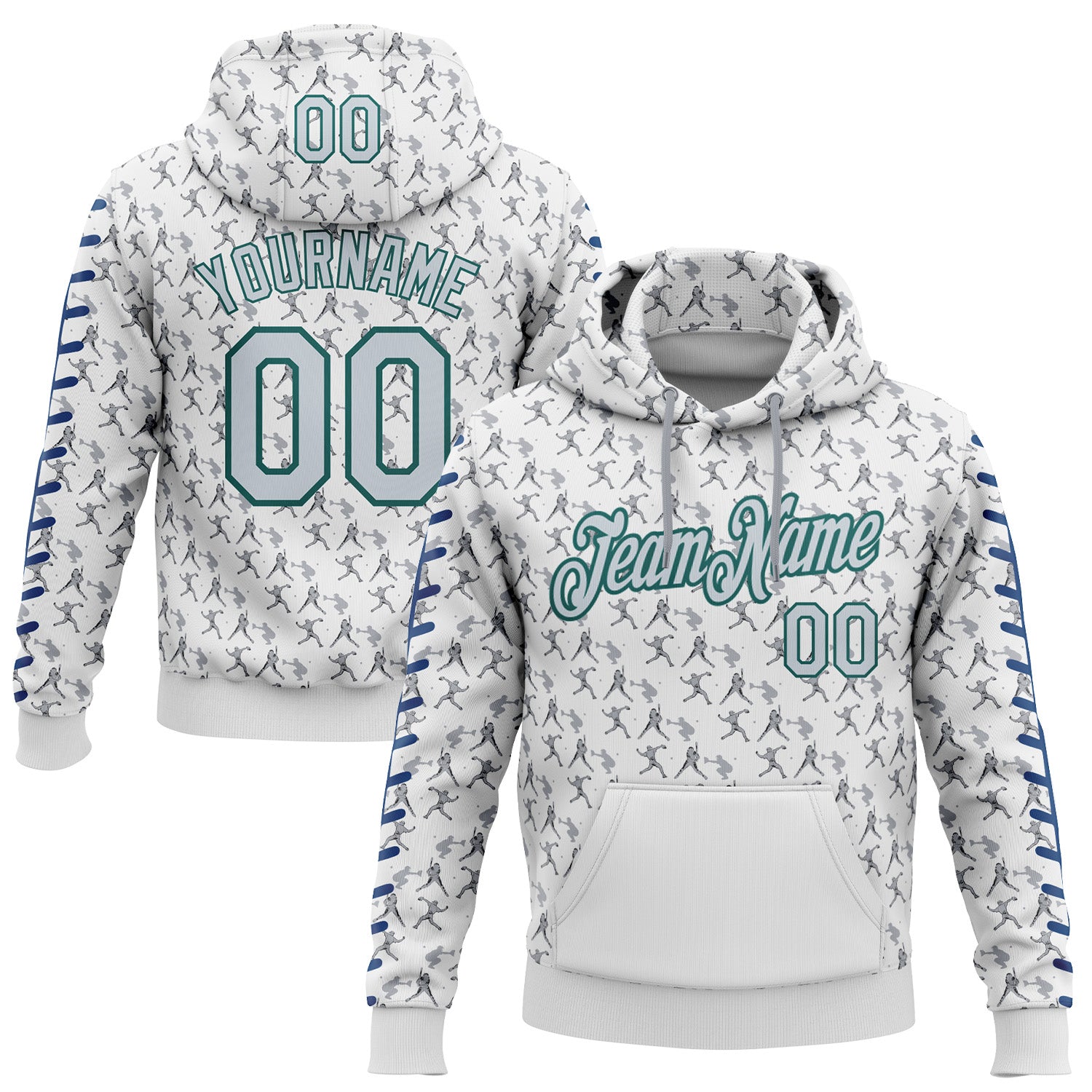 Custom Stitched White Silver Gray Blue-Midnight Green Baseball Game Day Seattle Inspired Sports Pullover Sweatshirt Hoodie