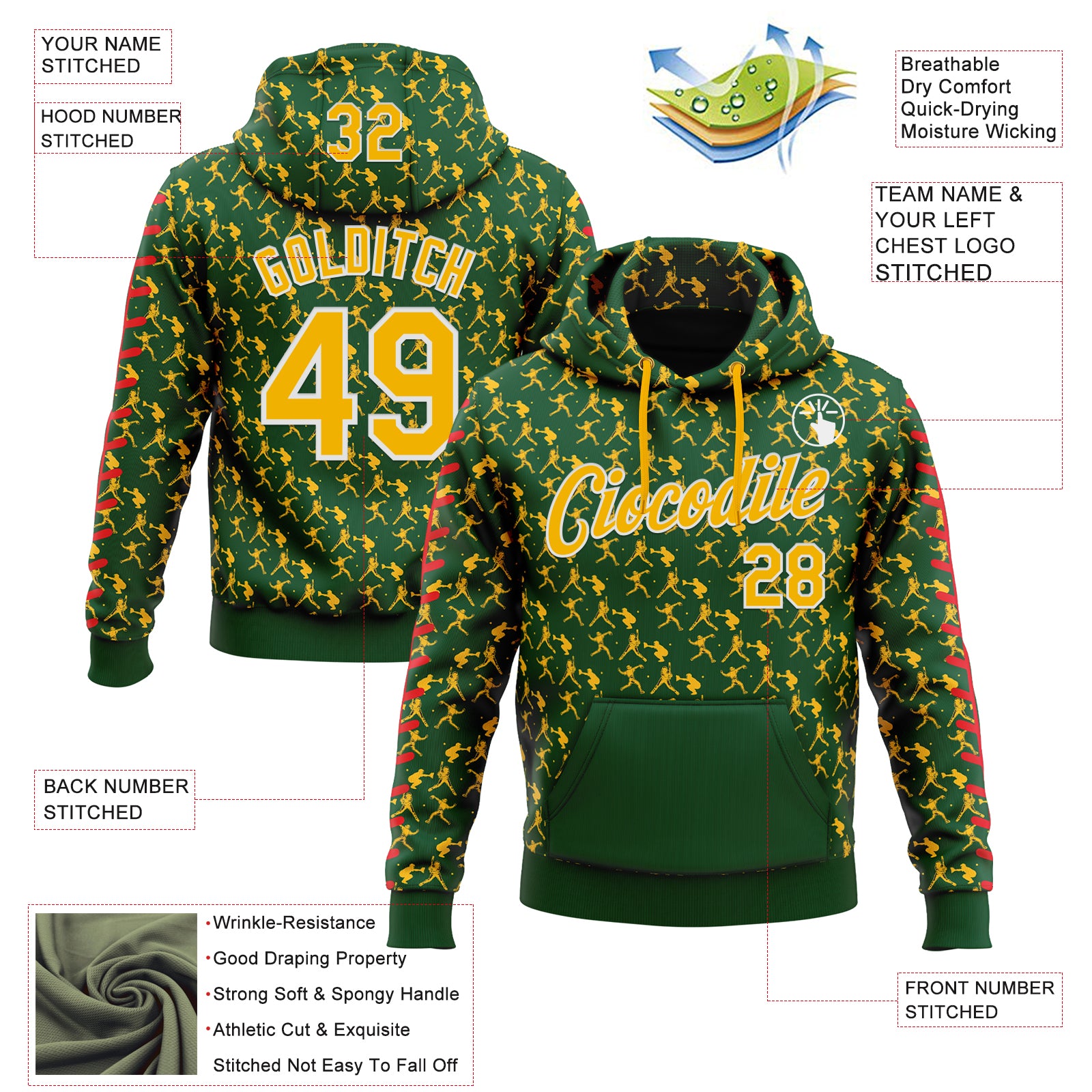 Custom Stitched Green Gold Red-White Baseball Game Day Green Bay Inspired Sports Pullover Sweatshirt Hoodie