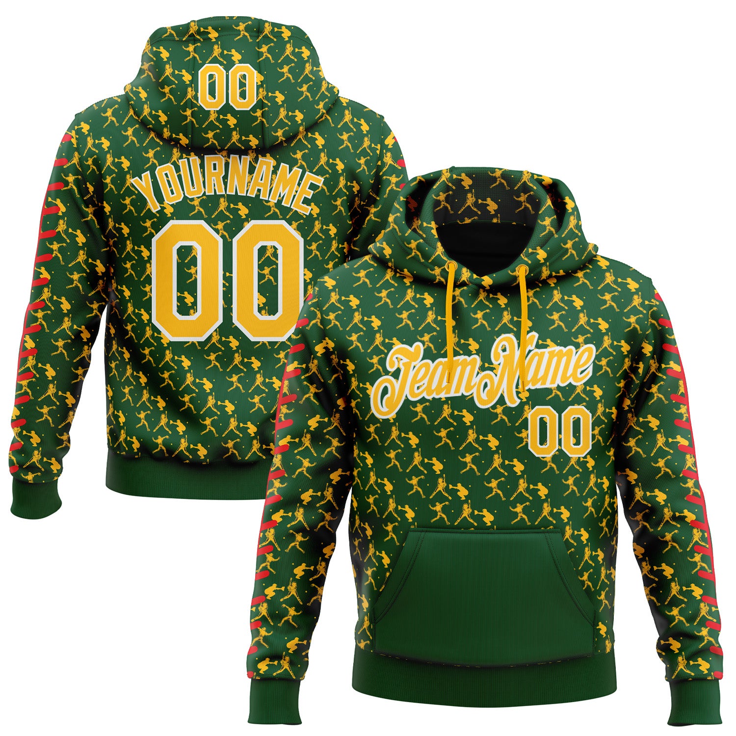 Custom Stitched Green Gold Red-White Baseball Game Day Green Bay Inspired Sports Pullover Sweatshirt Hoodie