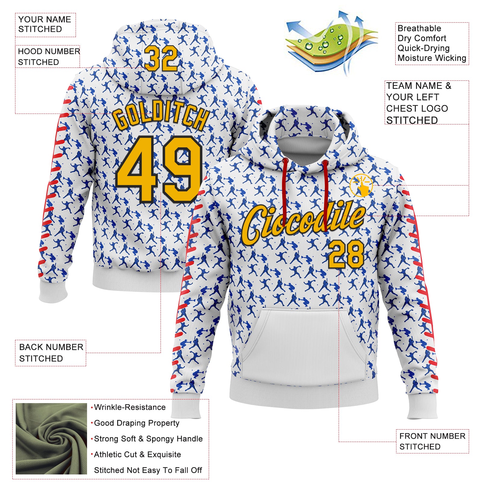 Custom Stitched White Gold Thunder Blue Red-Black Baseball Game Day Los Angeles Inspired Sports Pullover Sweatshirt Hoodie