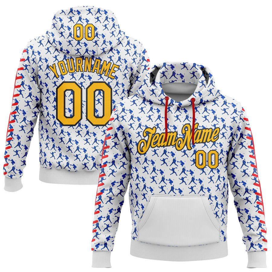 Custom Stitched White Gold Thunder Blue Red-Black Baseball Game Day Los Angeles Inspired Sports Pullover Sweatshirt Hoodie