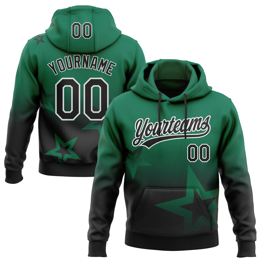 Custom Stitched Kelly Green Black-White Gradient Style Twinkle Star Sports Pullover Sweatshirt Hoodie