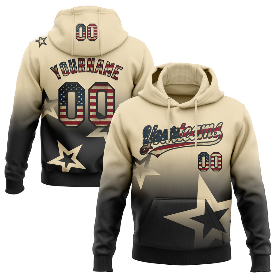 Custom Stitched Cream Vintage USA Flag-Black Gradient Style Twinkle Star Sports Pullover Sweatshirt Hoodie