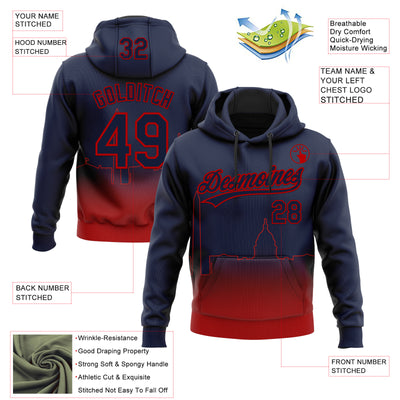 Custom Stitched Navy Red Gradient Fashion Washington City Edition Sports Pullover Sweatshirt Hoodie
