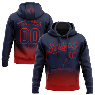 Custom Stitched Navy Red Gradient Fashion Washington City Edition Sports Pullover Sweatshirt Hoodie