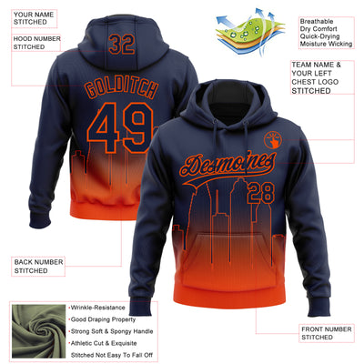 Custom Stitched Navy Orange Gradient Fashion Houston City Edition Sports Pullover Sweatshirt Hoodie