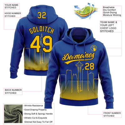 Custom Stitched Royal Yellow-Black Gradient Fashion Seattle City Edition Sports Pullover Sweatshirt Hoodie
