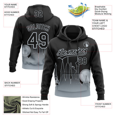 Custom Stitched Black Silver Gradient Fashion Las Vegas City Edition Sports Pullover Sweatshirt Hoodie