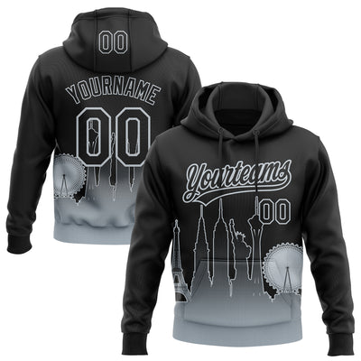 Custom Stitched Black Silver Gradient Fashion Las Vegas City Edition Sports Pullover Sweatshirt Hoodie
