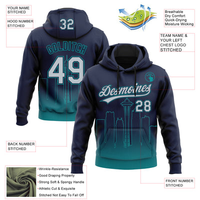 Custom Stitched Navy Gray-Teal Gradient Fashion Seattle City Edition Sports Pullover Sweatshirt Hoodie