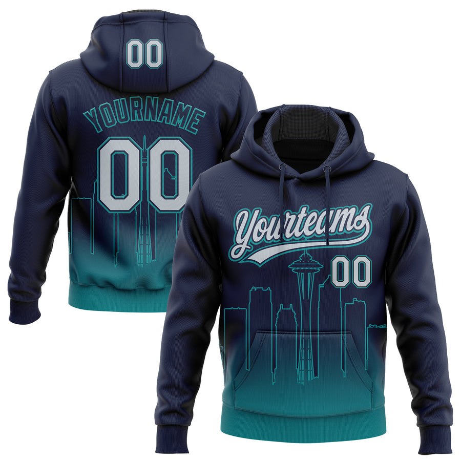 Custom Stitched Navy Gray-Teal Gradient Fashion Seattle City Edition Sports Pullover Sweatshirt Hoodie