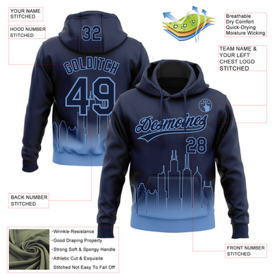 Custom Stitched Navy Light Blue Gradient Fashion Chicago City Edition Sports Pullover Sweatshirt Hoodie