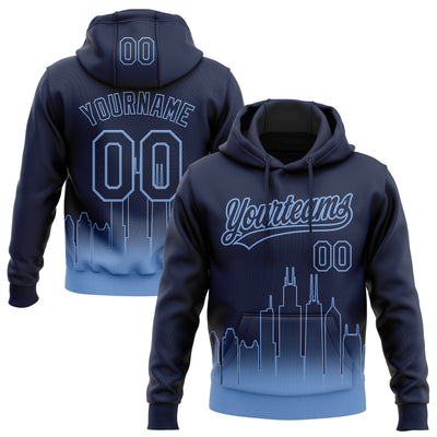 Custom Stitched Navy Light Blue Gradient Fashion Chicago City Edition Sports Pullover Sweatshirt Hoodie
