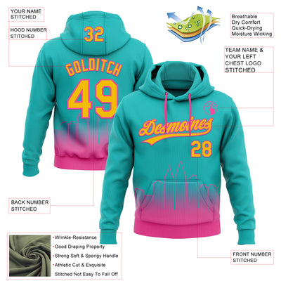 Custom Stitched Aqua Yellow-Pink Gradient Fashion San Diego City Edition Sports Pullover Sweatshirt Hoodie