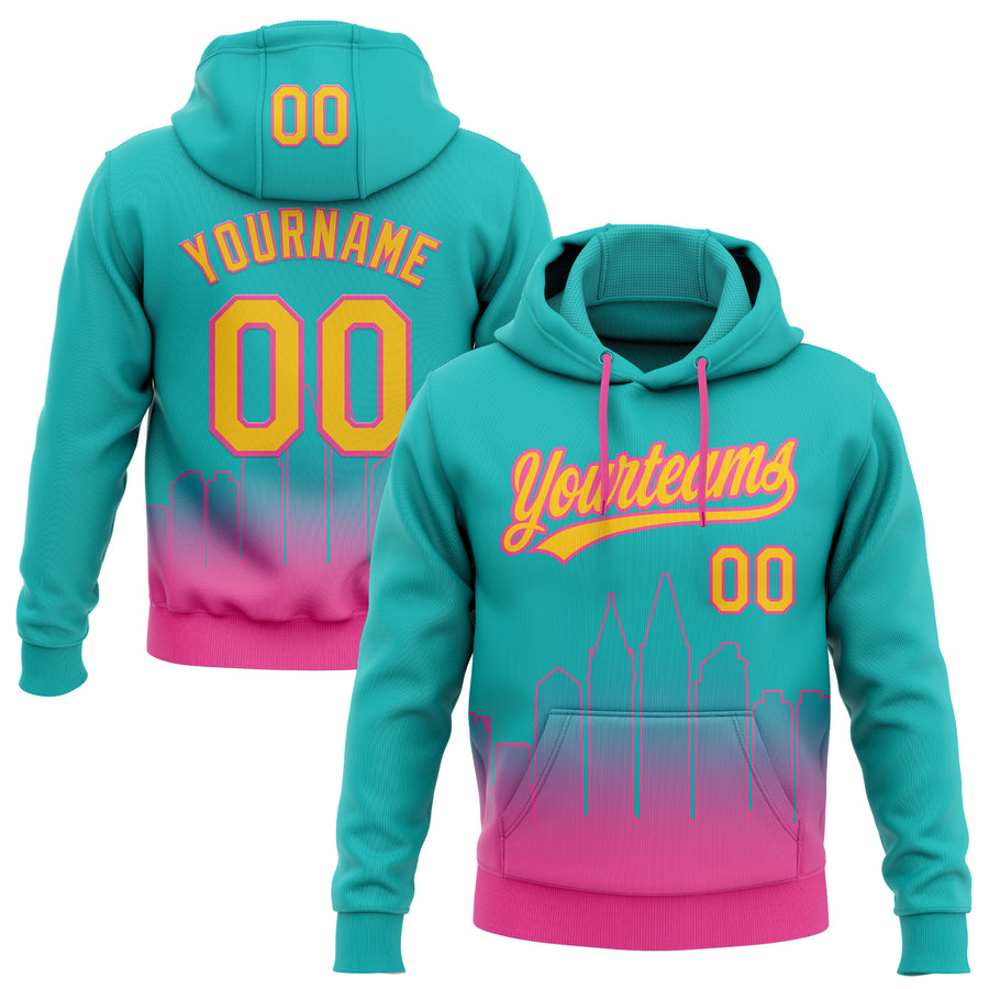 Custom Stitched Aqua Yellow-Pink Gradient Fashion San Diego City Edition Sports Pullover Sweatshirt Hoodie