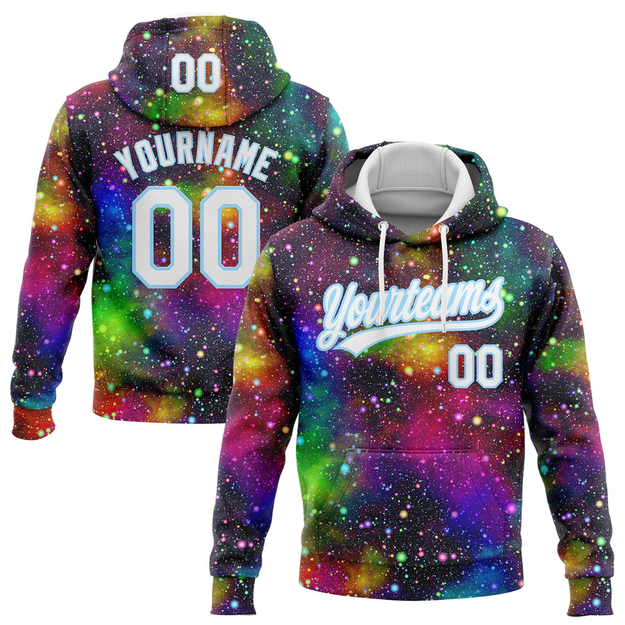 Custom Stitched Black White-Light Blue Galactic Sports Pullover Sweatshirt Hoodie