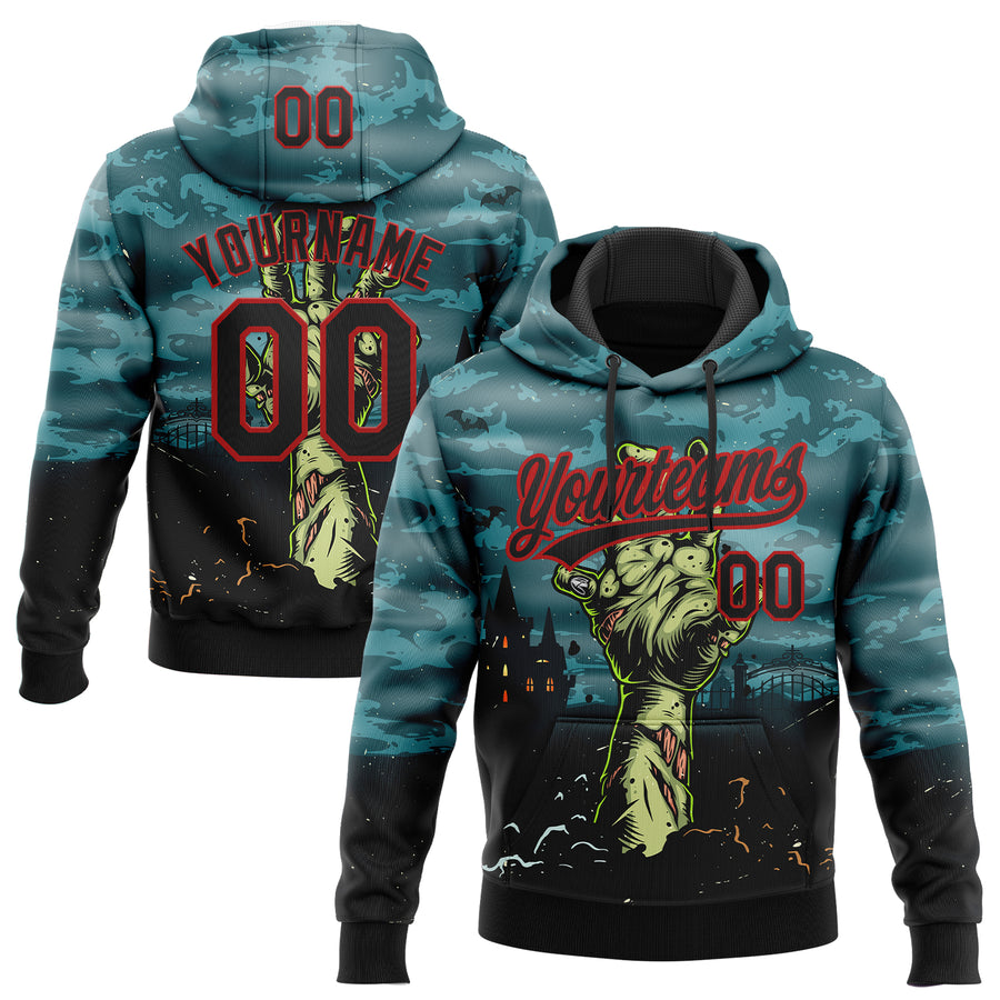 Custom Stitched Green Black-Red Halloween Horror Night Trick Treat Sports Pullover Sweatshirt Hoodie