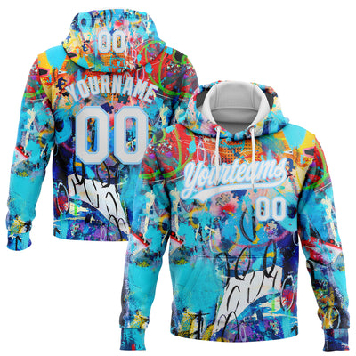 Custom Stitched Graffiti Pattern White-Light Blue Abstract Splash Sports Pullover Sweatshirt Hoodie