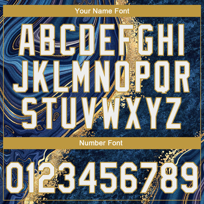 Custom Stitched Navy White-Old Gold Abstract Marble Sports Pullover Sweatshirt Hoodie