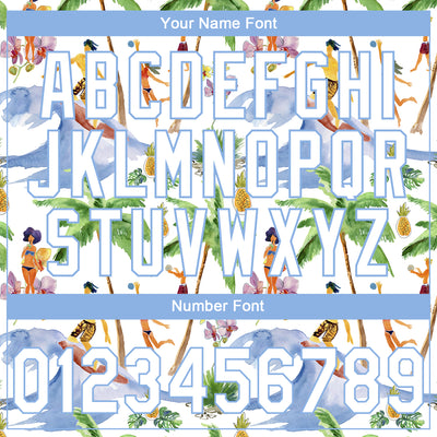 Custom Stitched White Light Blue Hawaii Palm Trees Sports Pullover Sweatshirt Hoodie