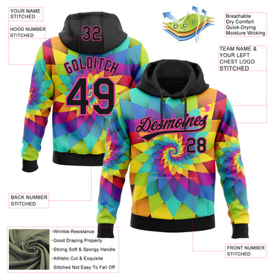 Custom Stitched Rainbow Black-Pink Abstract Sports Pullover Sweatshirt Hoodie