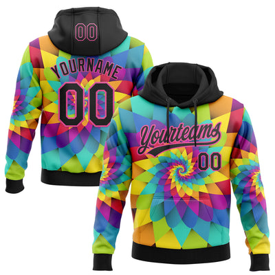 Custom Stitched Rainbow Black-Pink Abstract Sports Pullover Sweatshirt Hoodie