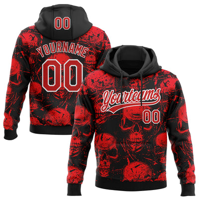 Custom Stitched Black Red-White Halloween Skulls Sports Pullover Sweatshirt Hoodie