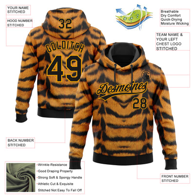 Custom Stitched Brown Black-Gold Tiger Print Sports Pullover Sweatshirt Hoodie
