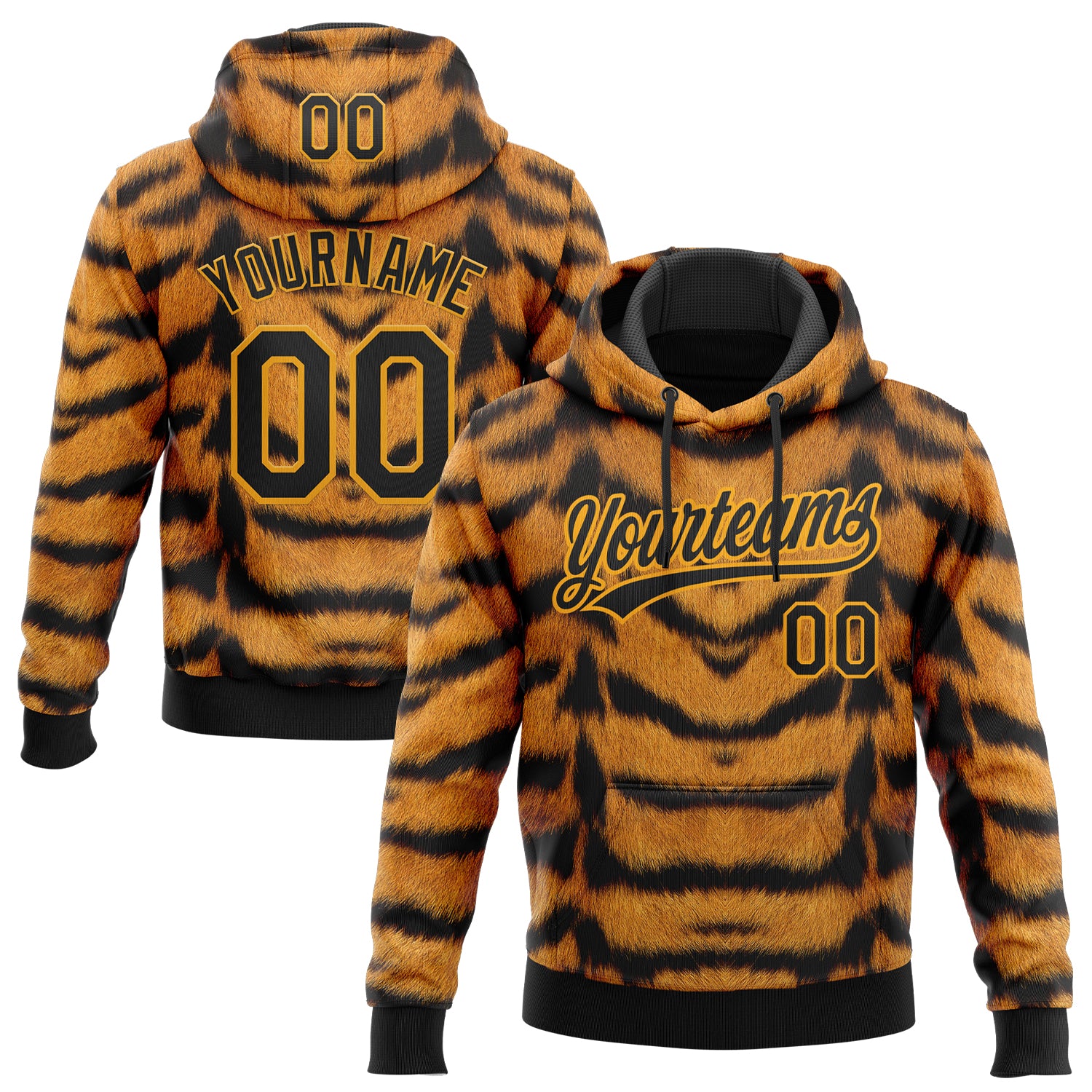 Custom Stitched Brown Black-Gold Tiger Print Sports Pullover Sweatshirt Hoodie