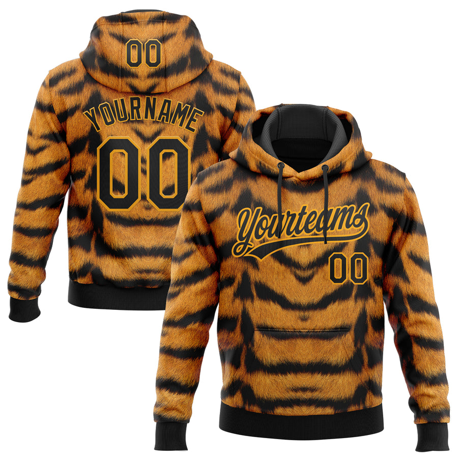Custom Stitched Brown Black-Gold Tiger Print Sports Pullover Sweatshirt Hoodie