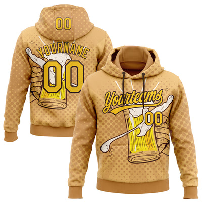 Custom Stitched Brown Yellow-Black Let's Drink Beer Festival Sports Pullover Sweatshirt Hoodie