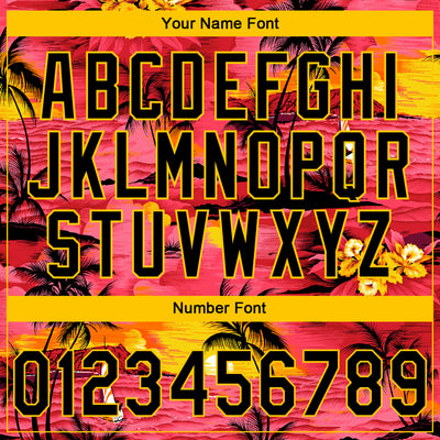 Custom Stitched Red Black-Yellow Sun Beach Hawaii Palm Trees Sports Pullover Sweatshirt Hoodie