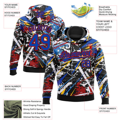 Custom Stitched Graffiti Pattern Thunder Blue-Red Abstract Splatter Sports Pullover Sweatshirt Hoodie