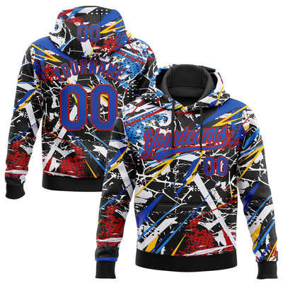 Custom Stitched Graffiti Pattern Thunder Blue-Red Abstract Splatter Sports Pullover Sweatshirt Hoodie